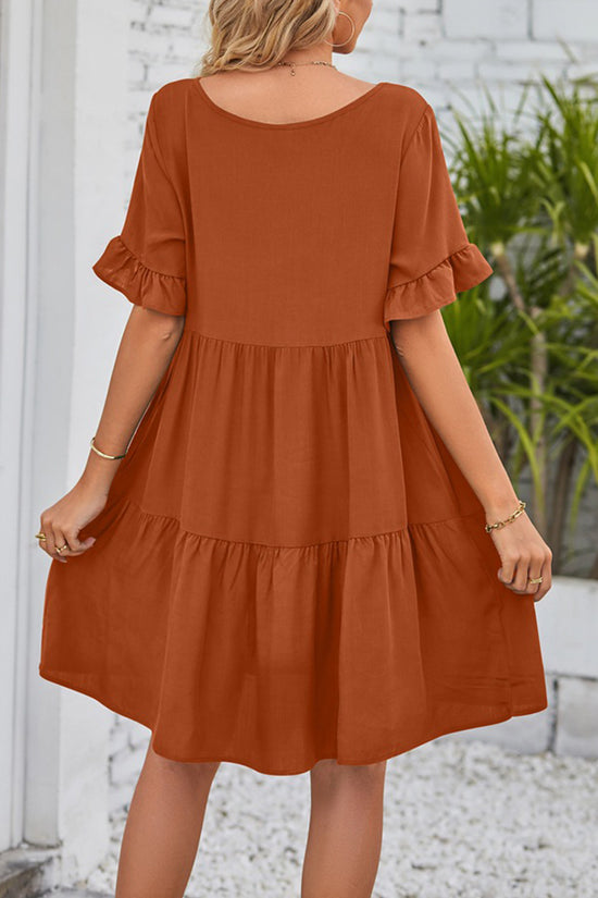 Flowy V-Neck Short Sleeve Tiered Dress