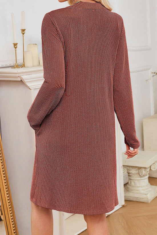 Striped V-Neck Long Sleeve Casual Dress