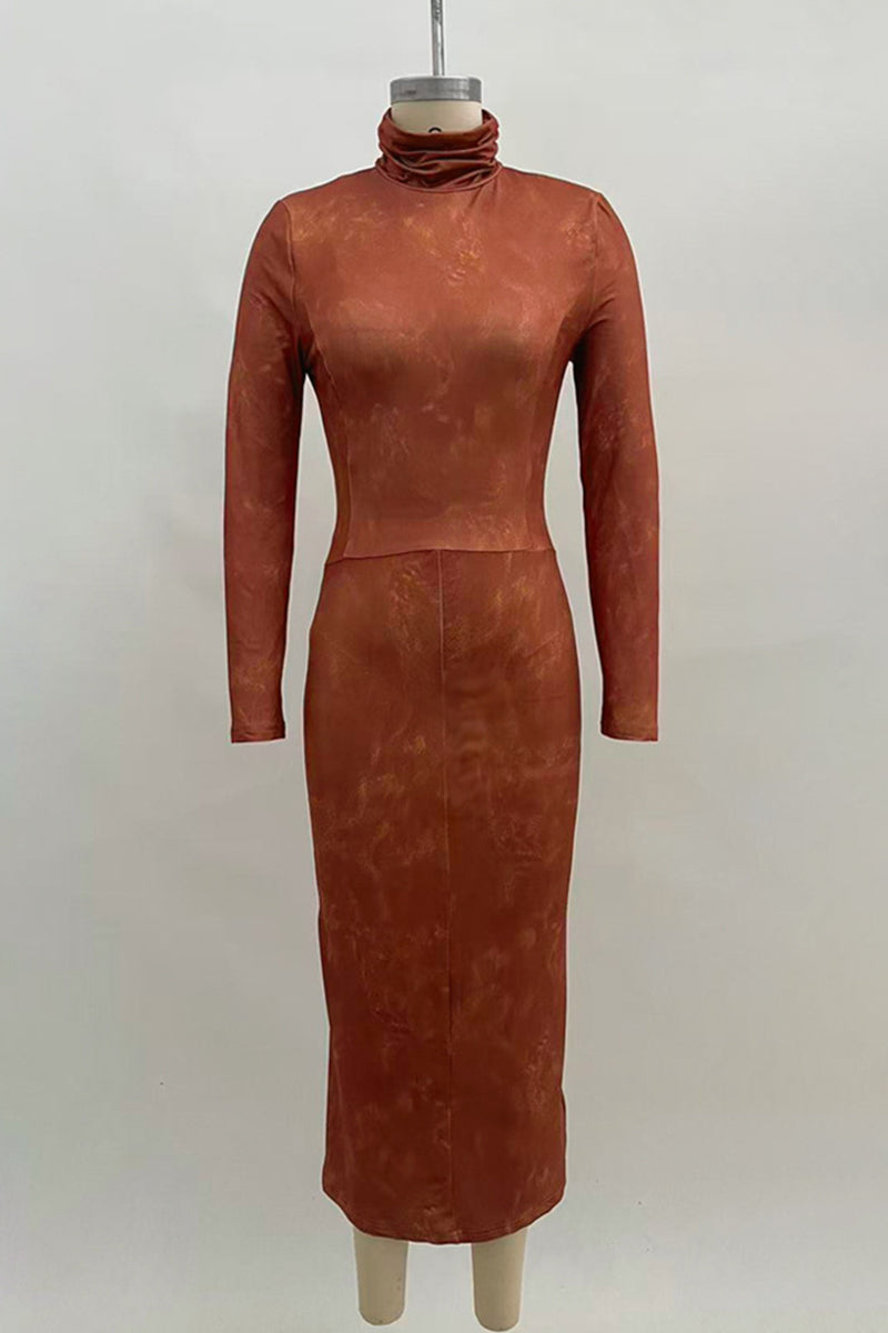 Long Sleeve Casual Turtleneck Midi Dress
