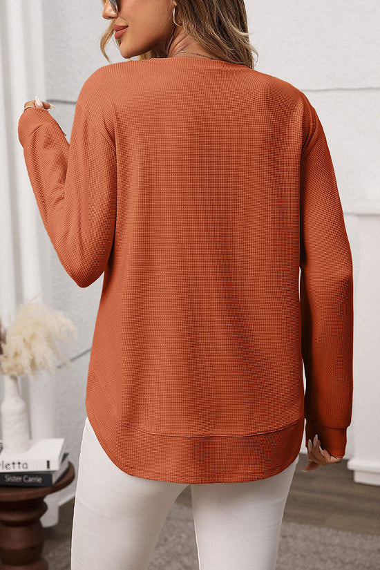 Casual Long Sleeve Waffle Knit Top