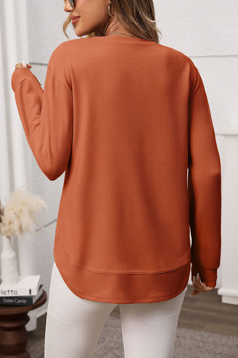 Casual Long Sleeve Waffle Knit Top