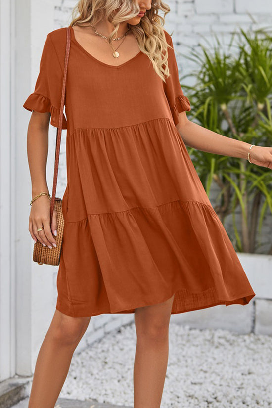 Flowy V-Neck Short Sleeve Tiered Dress