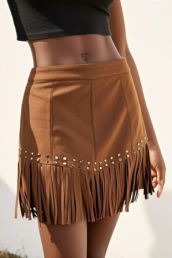 Fringe Embellished Mini Skirt