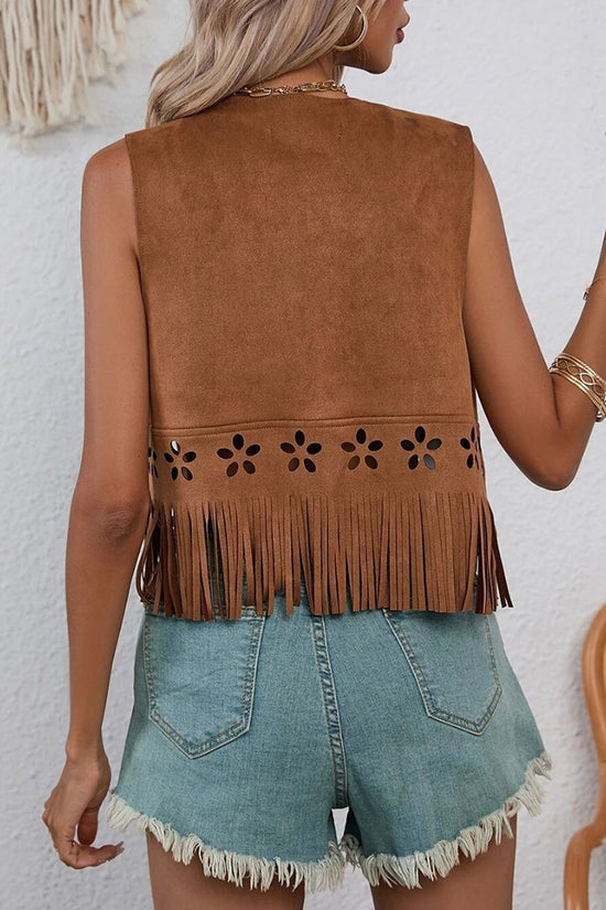 Fringe Flower Cutout Vest