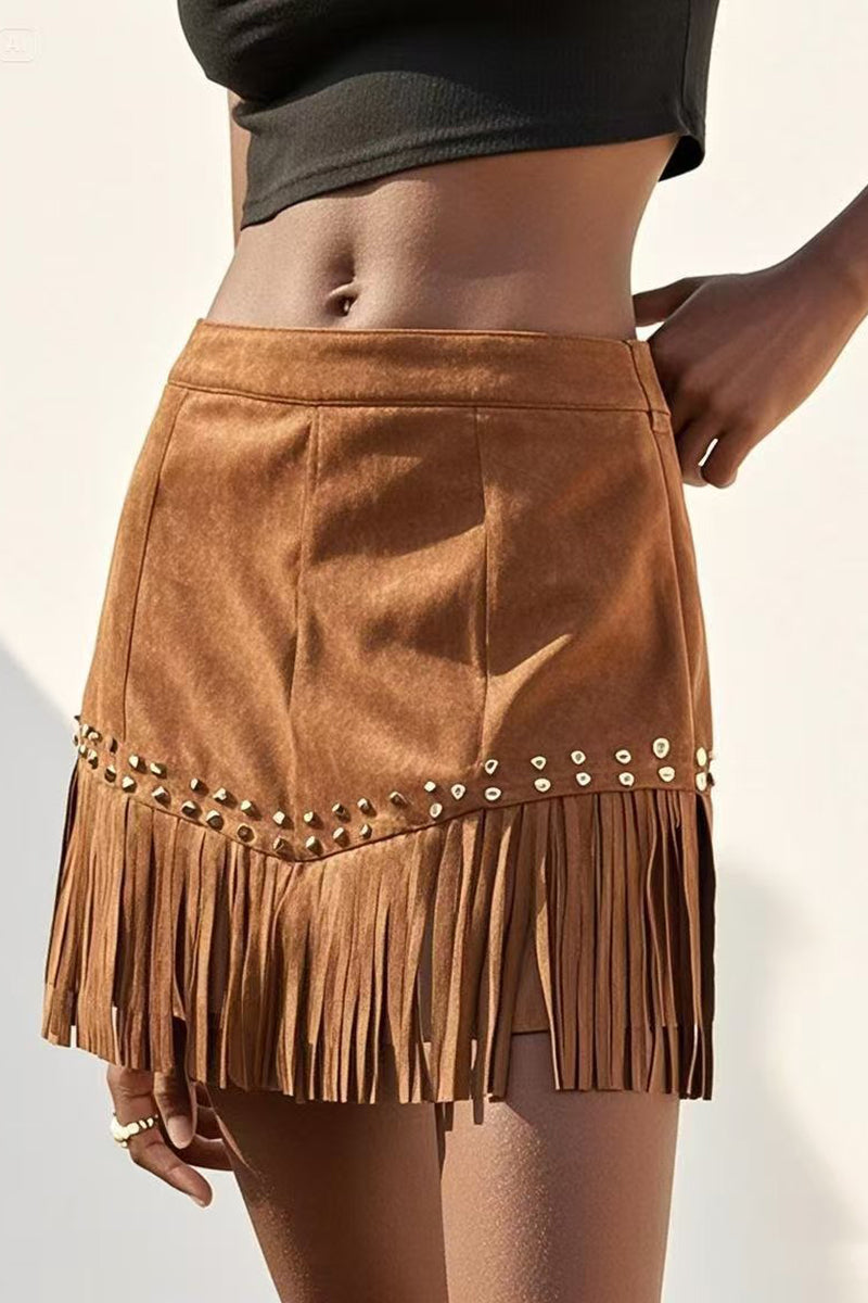 Fringe Embellished Mini Skirt