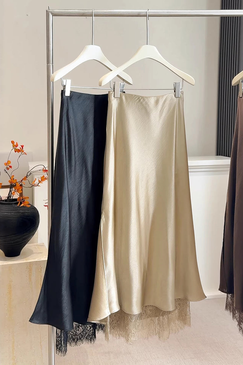 Elegant Lace Hem Midi Skirt
