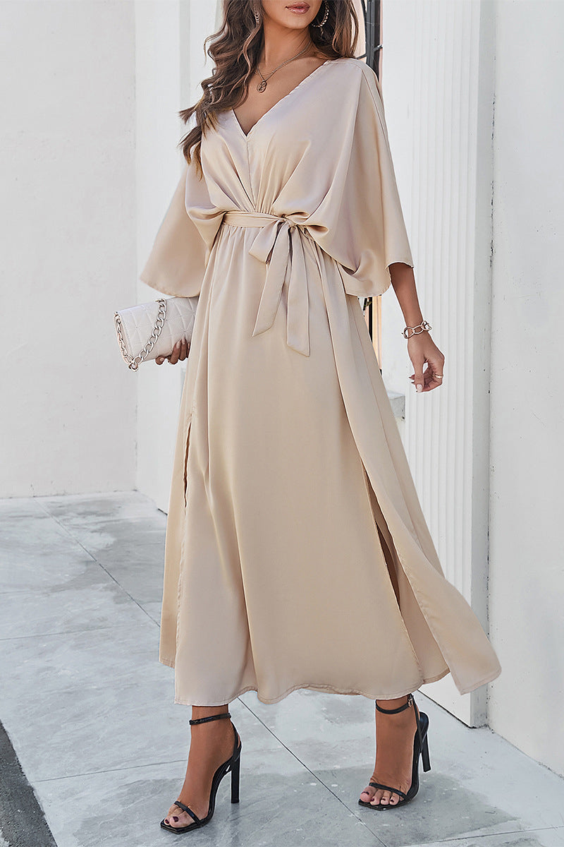 V-Neck Tie-Waist Casual Dress