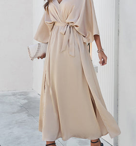 V-Neck Tie-Waist Casual Dress