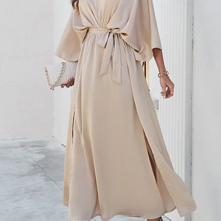 V-Neck Tie-Waist Casual Dress