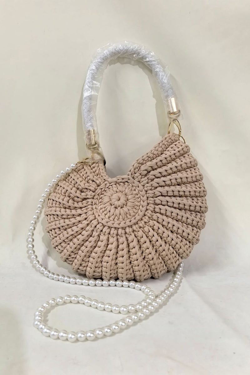 Chic Knit Handbag with Pearl Strap