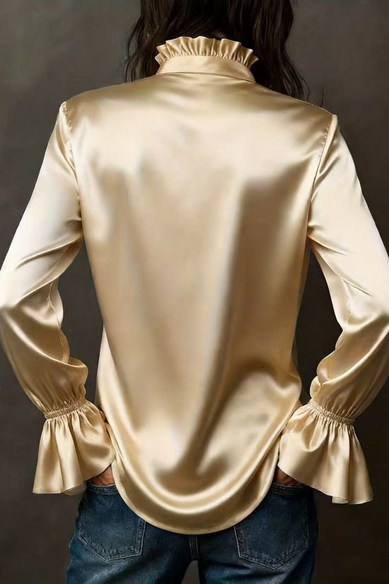 Ruffled Long Sleeve Button-Up Blouse