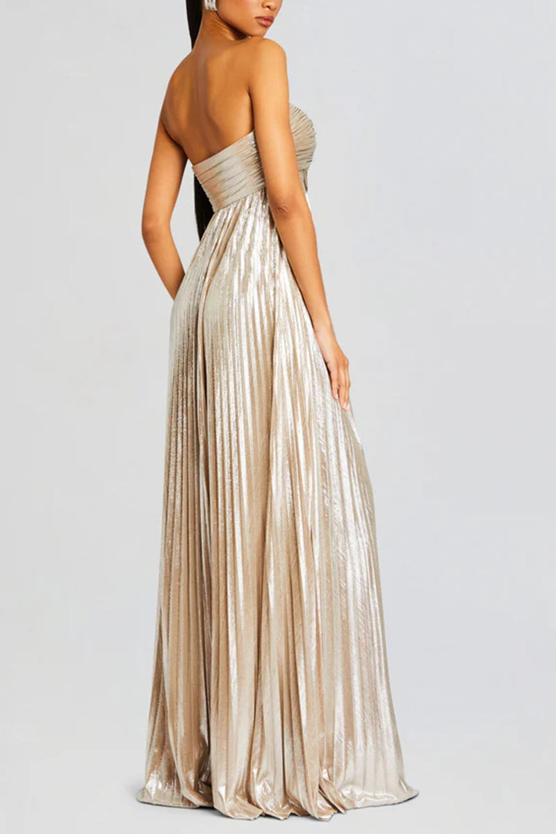 Strapless Metallic Slit Dress