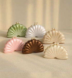 Elegant Shell Clutch with Pearl Accent