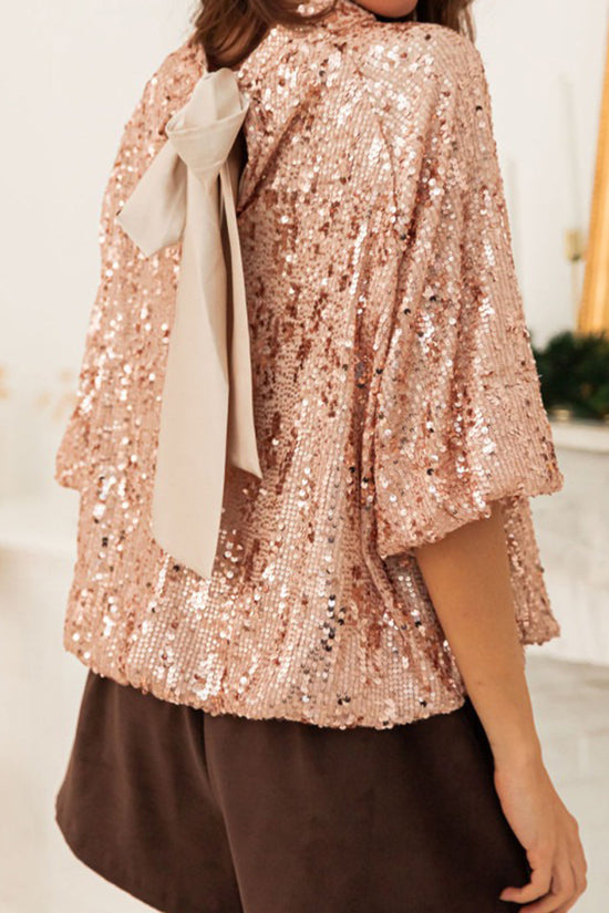 Sparkling Sequin Short Sleeve Blouse