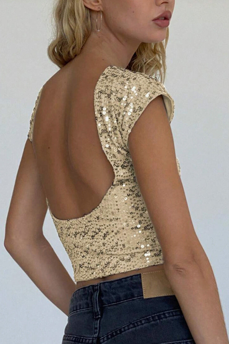 Sequin Cap Sleeve Bodycon Tee