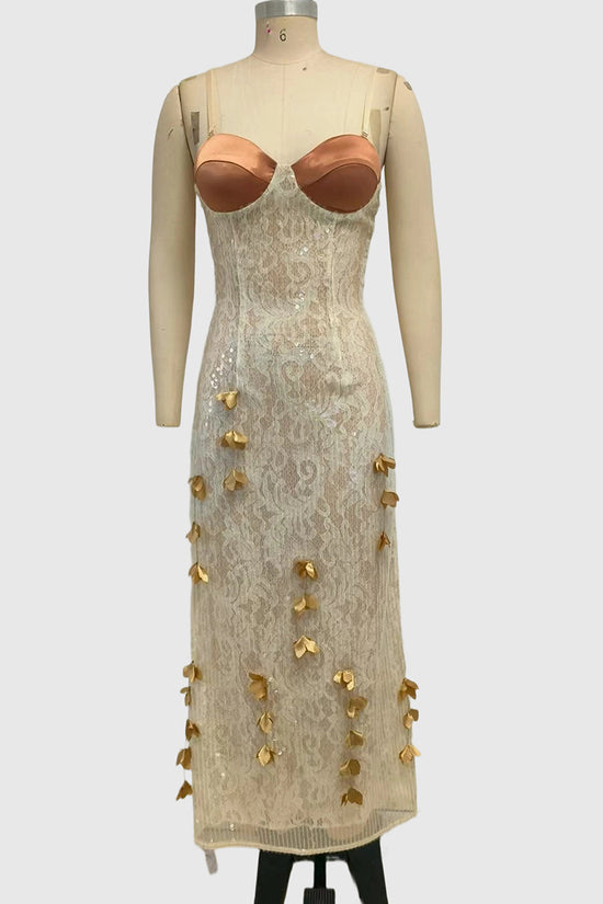 Floral Embellished Sequin Evening Gown