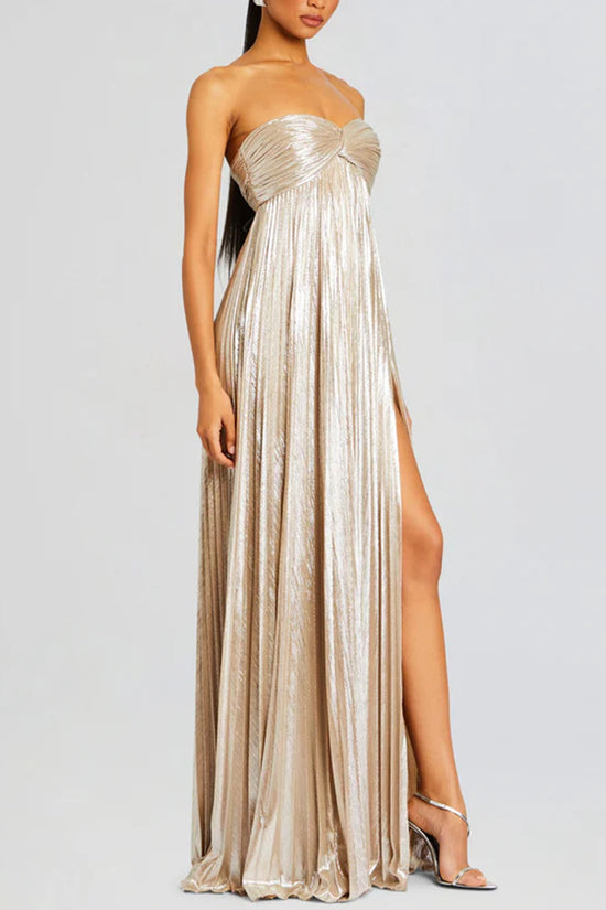 Strapless Metallic Slit Dress