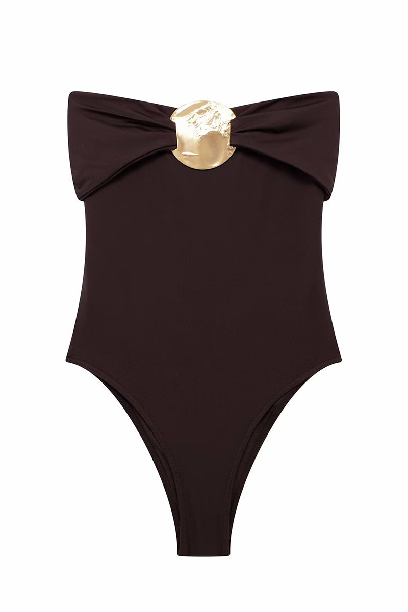 Gold Metal Detail Sleeveless Bodysuit