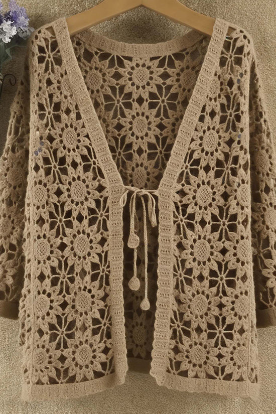 Floral Crochet Open-Front Cardigan