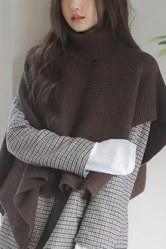 Turtleneck Knit Cape Shrug