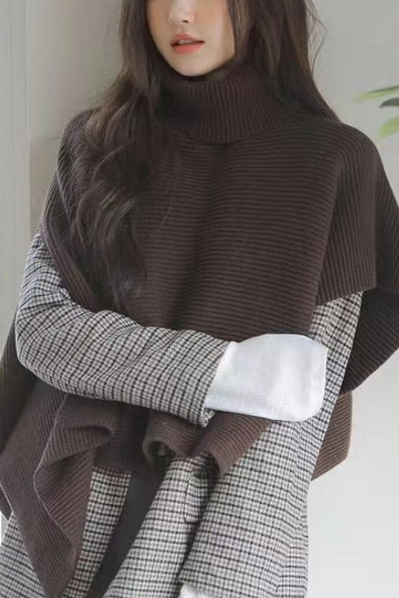 Turtleneck Knit Cape Shrug