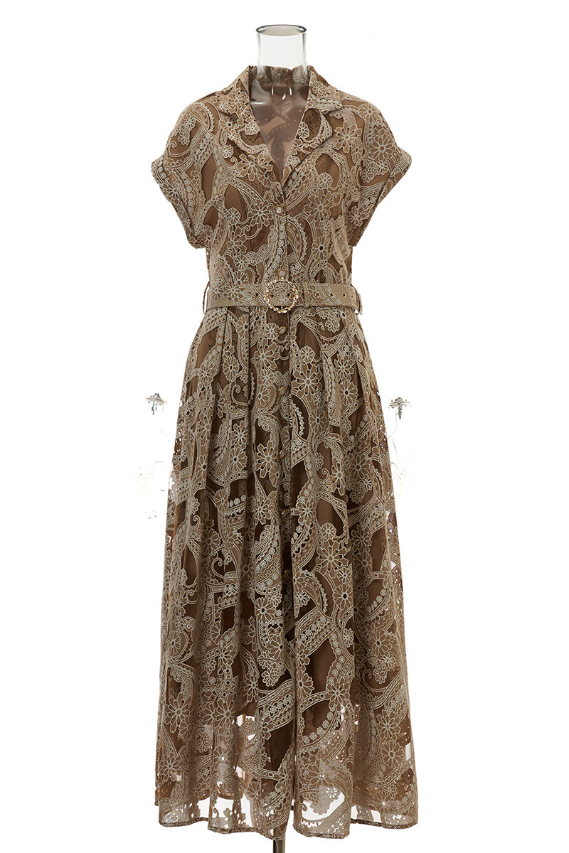 Button-Up Midi Dress with Belt