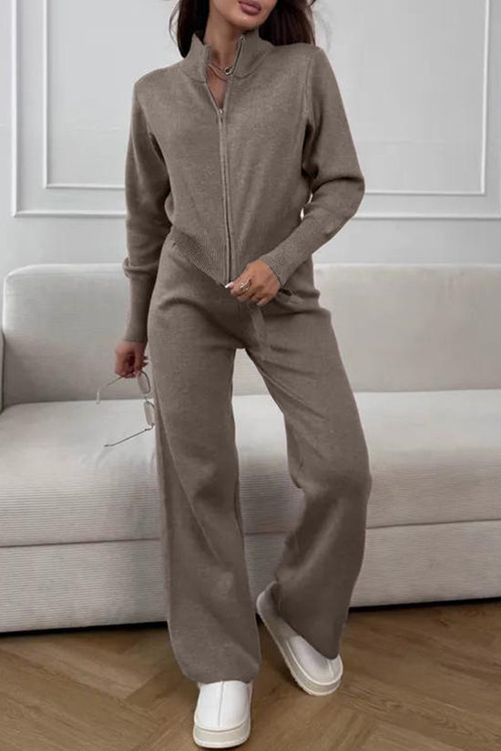 Knit Zip-Up Sweater and Pants Set
