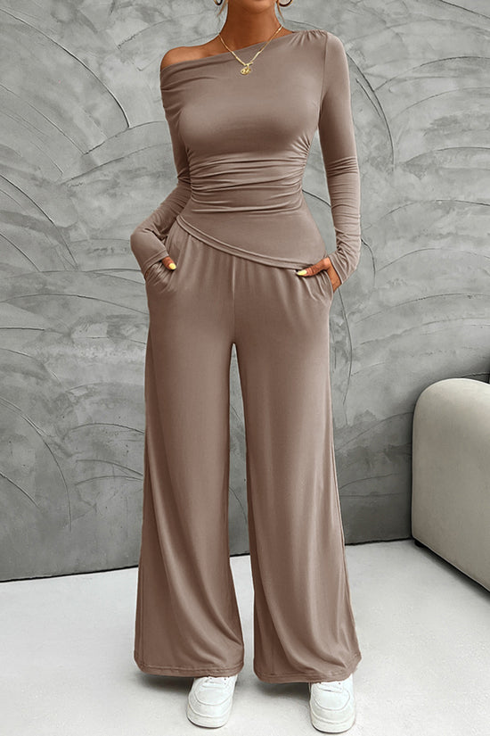 Elegant Long Sleeve Wide-Leg Pants Set