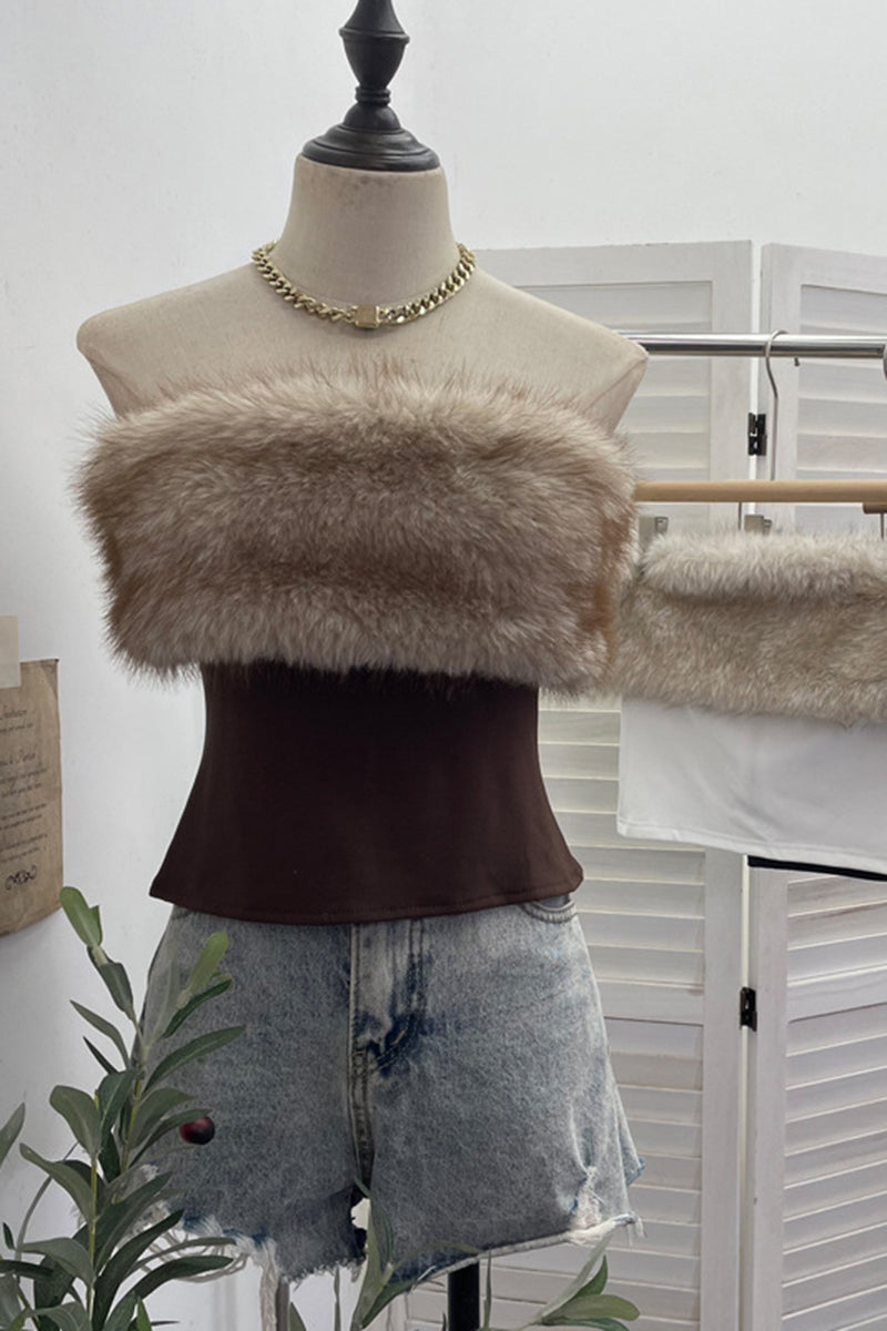 Furry Tube Strapless Camisole Top