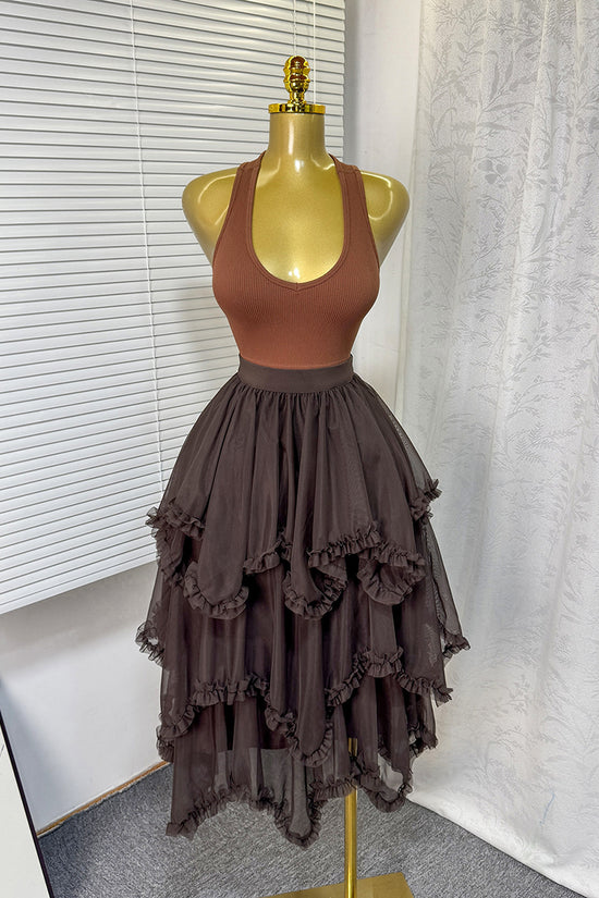 Layered Ruffle Midi Skirt