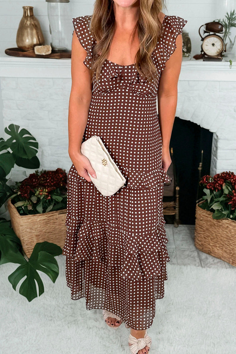 Polka Dot Ruffled Tiered Maxi Dress