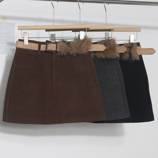 Faux Fur Belted Mini Skirt