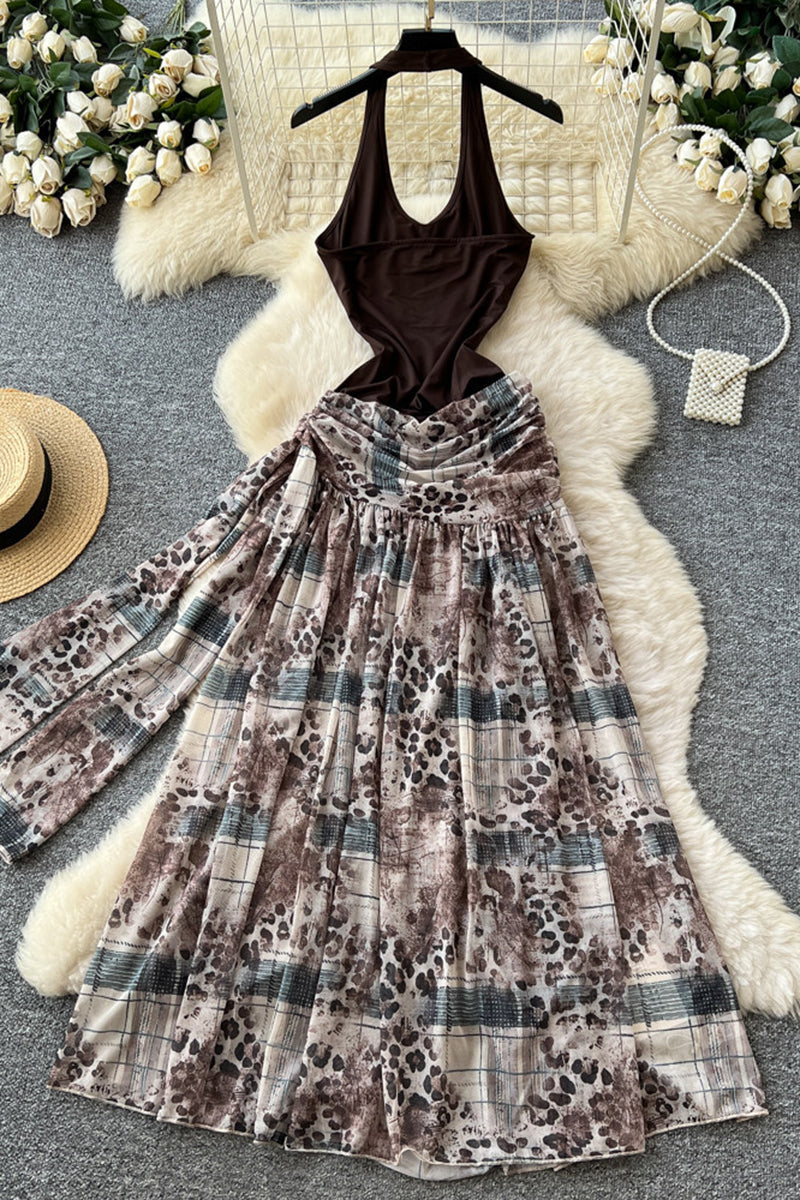 Halter Neck Patchwork Casual Dress