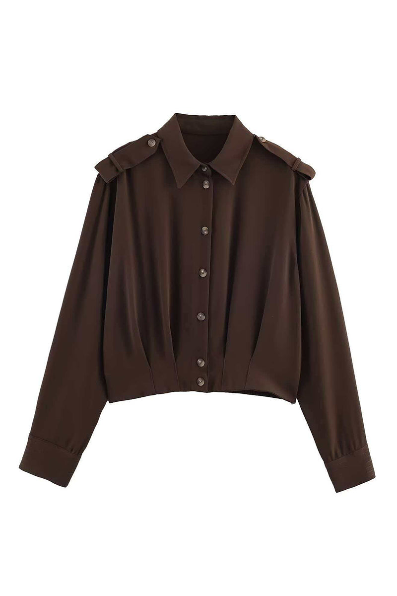 Buttoned Long Sleeve Shirt with Shoulder Details