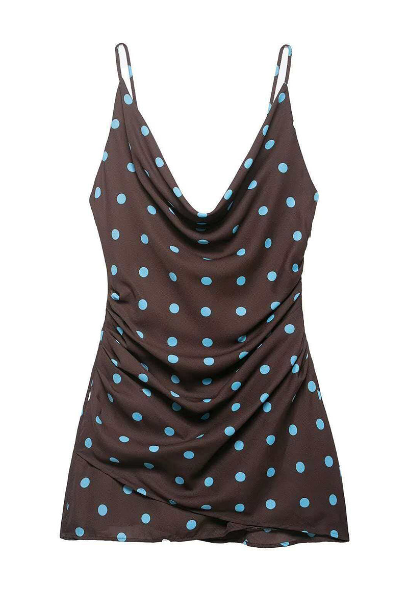 Polka Dot Cowl Neck Casual Dress