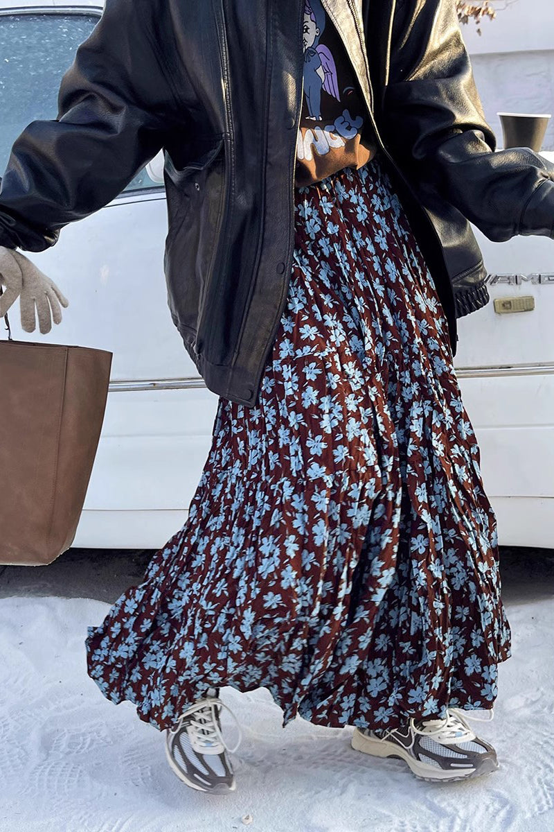 Floral Print Pleated Skirt