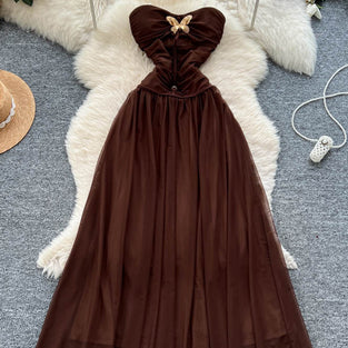 Butterfly Accent Strapless Dress