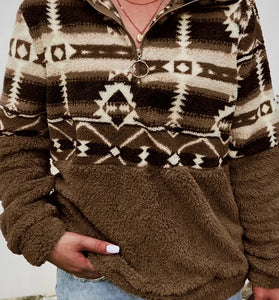 Patterned Half-Zip Casual Sweatshirt