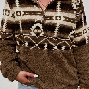 Patterned Half-Zip Casual Sweatshirt