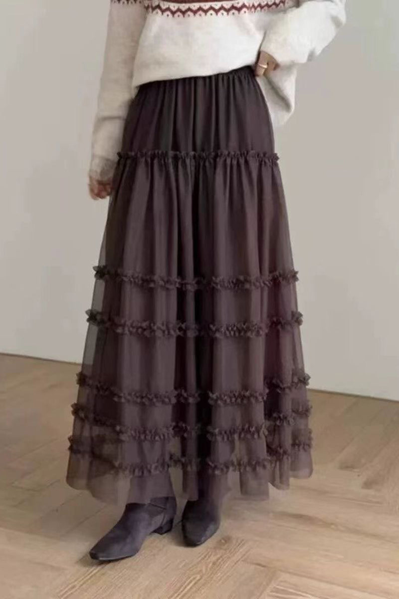 Tiered Midi Skirt with Delicate Ruffles