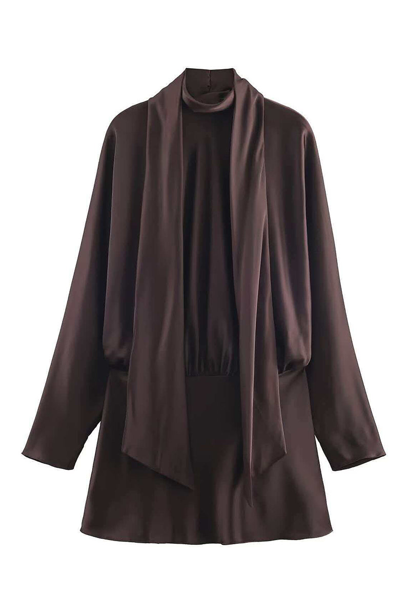 Draped Scarf Neck Long Sleeve Casual Dress