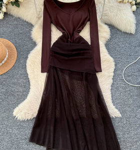 Elegant Long Sleeve Asymmetric Casual Dress