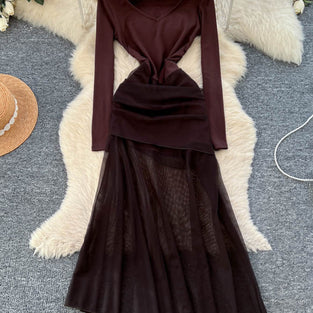 Elegant Long Sleeve Asymmetric Casual Dress