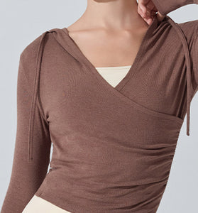 Stylish Wrap Hoodie Long Sleeve Top