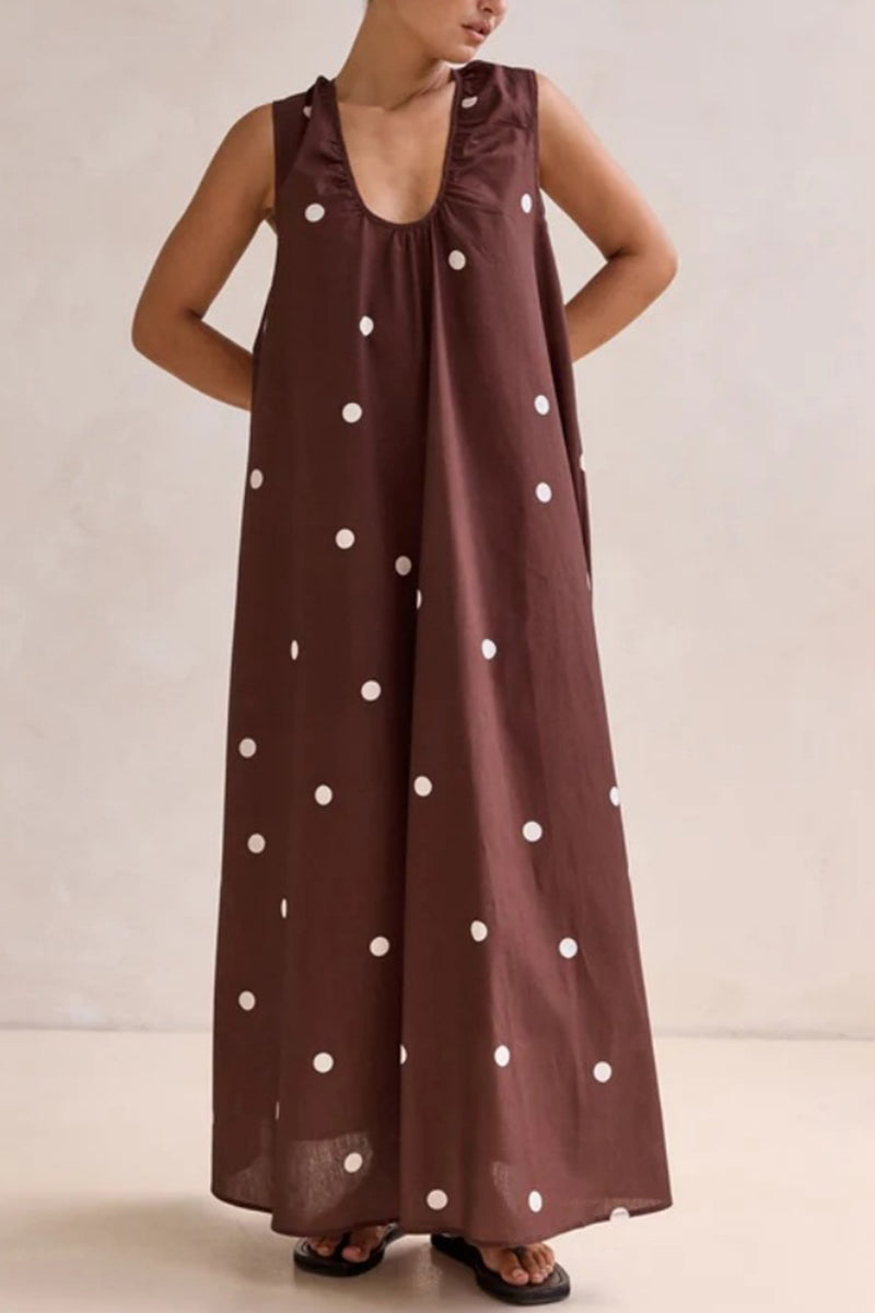 Polka Dot Sleeveless Maxi Dress
