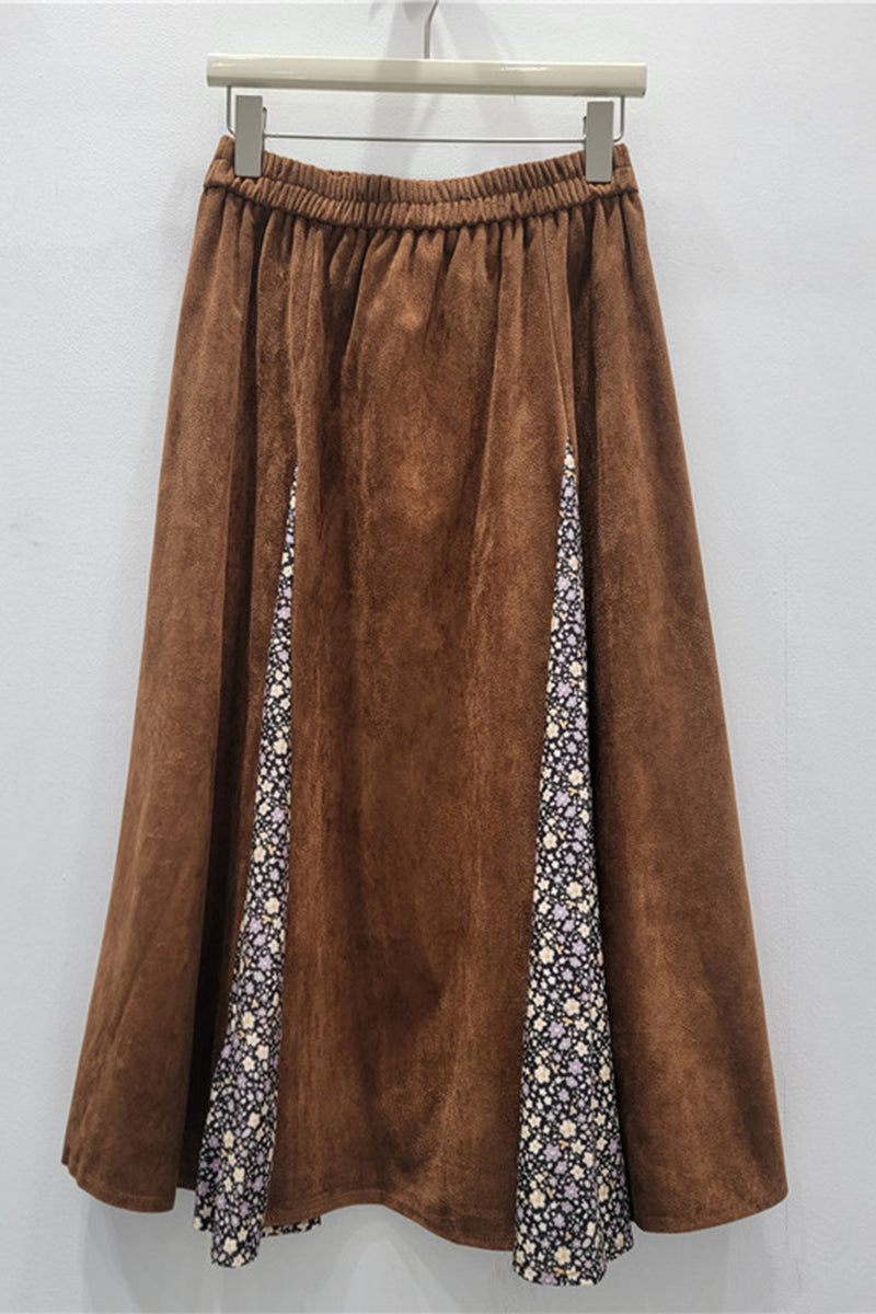 Floral Panel Midi Skirt with Elastic Waist