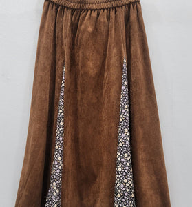 Floral Panel Midi Skirt with Elastic Waist