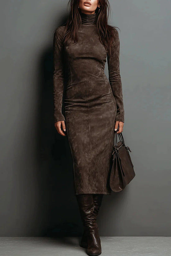 Long Sleeve Casual Turtleneck Midi Dress