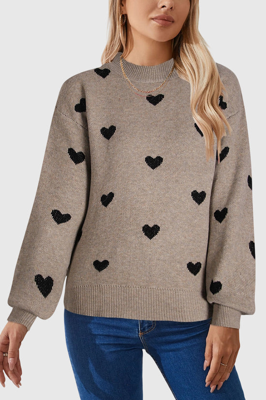 Heart Patterned Crew Neck Sweater
