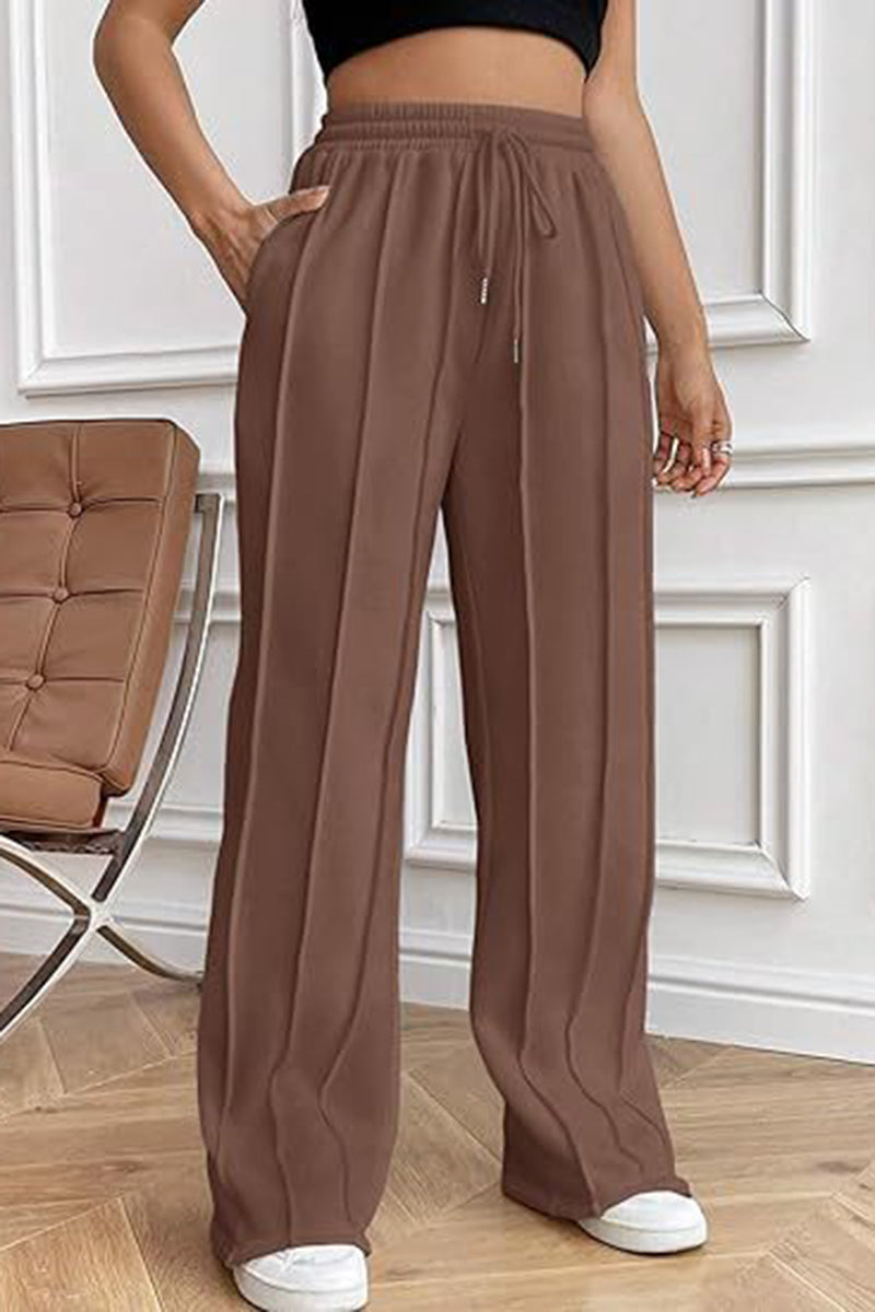 Elegant Drawstring Casual Wide-Leg Pants